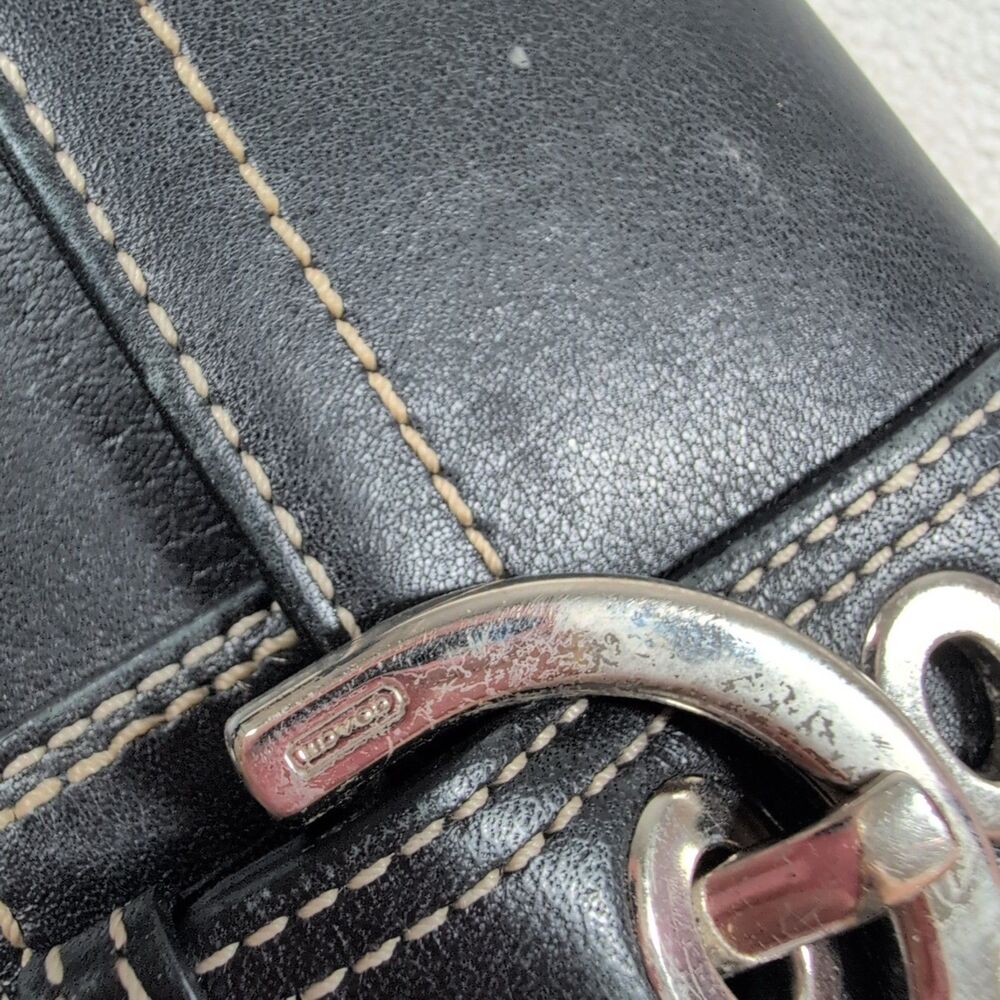 Vintage Coach Soho Clutch Black Leather Wallet Accordion Buckle Contrast Stitch - Picture 11 of 15